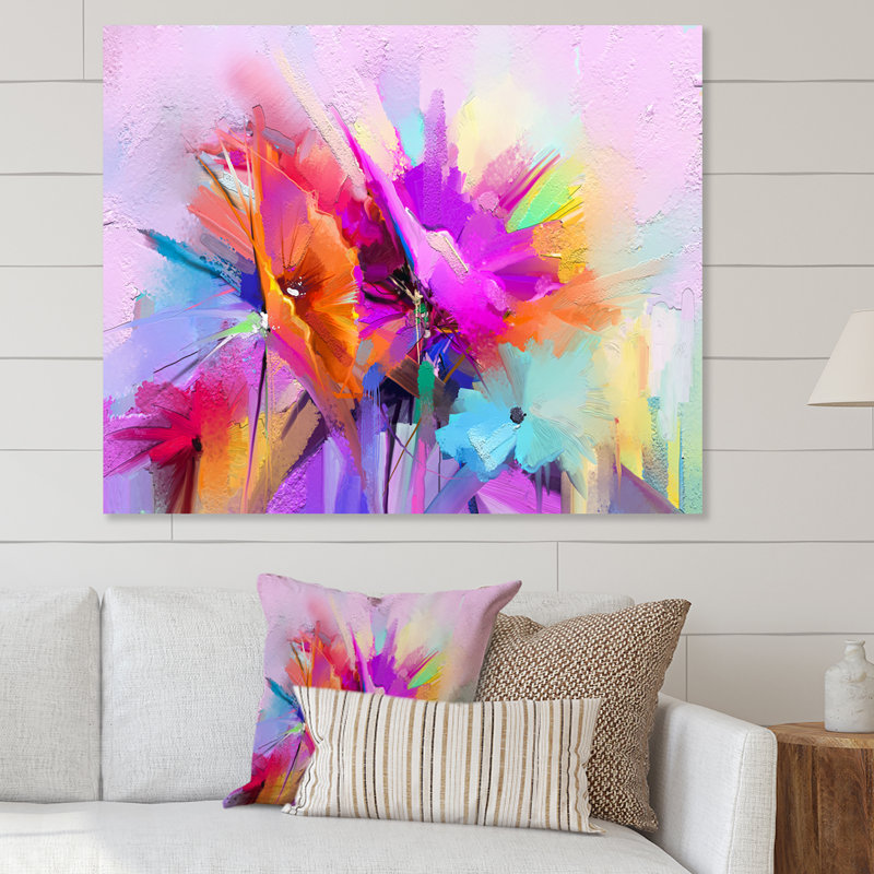 " Abstract Paintbrush Spring Flower Bouquet XI ", Wrapped Canvas, 12" H x 20" W x 1.5" D