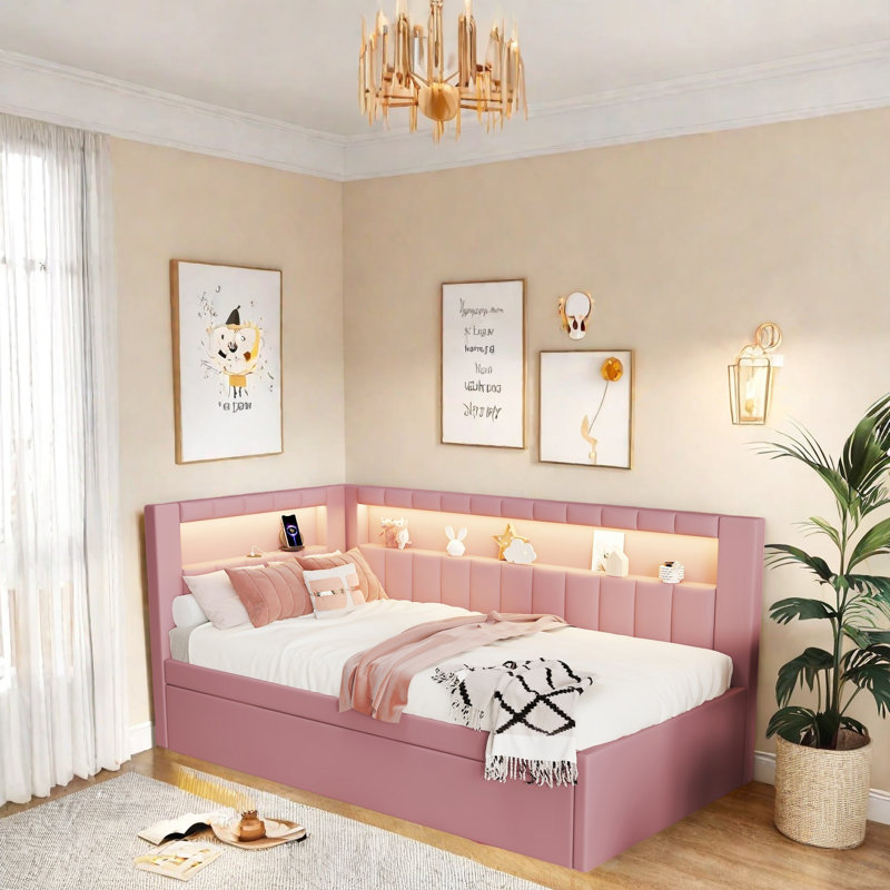 LED Platform Bed Frame with Storage Drawers, USB Ports, 7-Color Adjustable LED Lights, Sturdy Wood Frame with Linen Slats, No Box Spring Needed