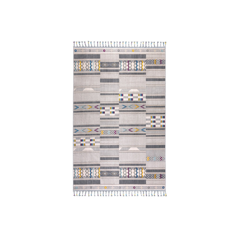 Tapis en polyester tissé à la machine Parkeston - jaune / blanc / gris, Rectangle 5 pi 1 po x 7 pi 7 po