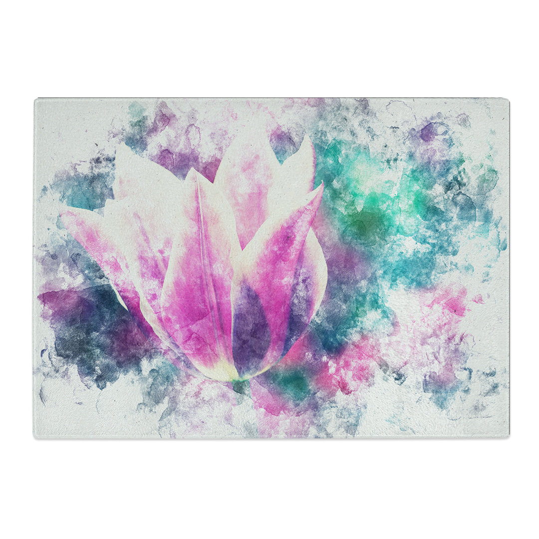 Tempered Glass Purple Tulip Flower Chopping Board