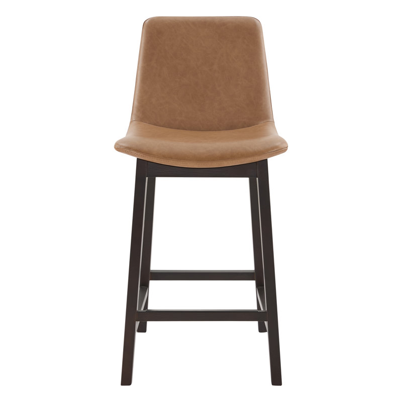 Tabouret de comptoir en similicuir avec pieds en bois massif, Tabouret de comptoir (assise à une hauteur de 26 