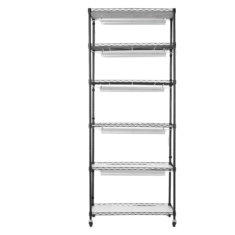 Support à plantes surélevé à 6 niveaux avec lumière de croissance, support de jardin à DEL à spectre complet 150W sur roues avec minuterie pour le démarrage des graines