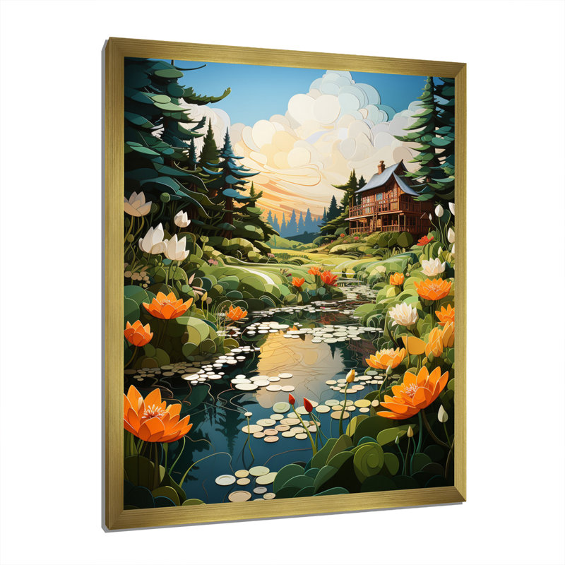 " Farmhouse Countryside Reflections Papercut ", 20" H x 12" W x 1" D, Gold Single Picture Framed