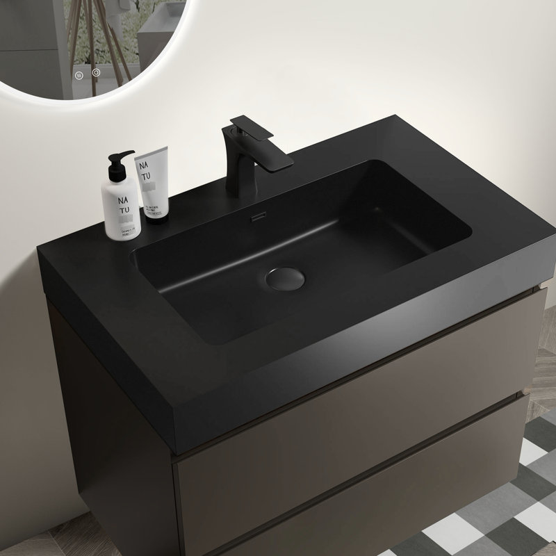 Meuble-lavabo moderne gris 30 po, Brun, Noir