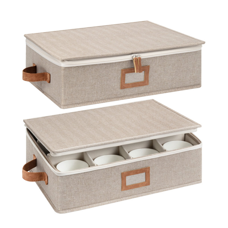 China Storage Container with Dividers, Mug Storage Bin, Hard Shell China Cup Organizer, Brown