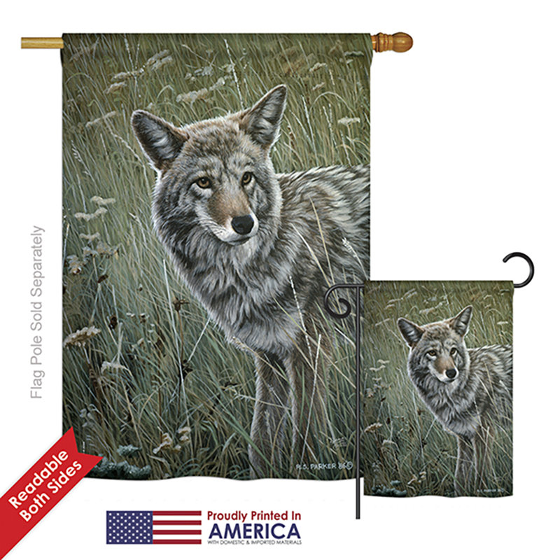 Coyote nature sauvage, polyester 40 x 28 po ensemble de drapeau