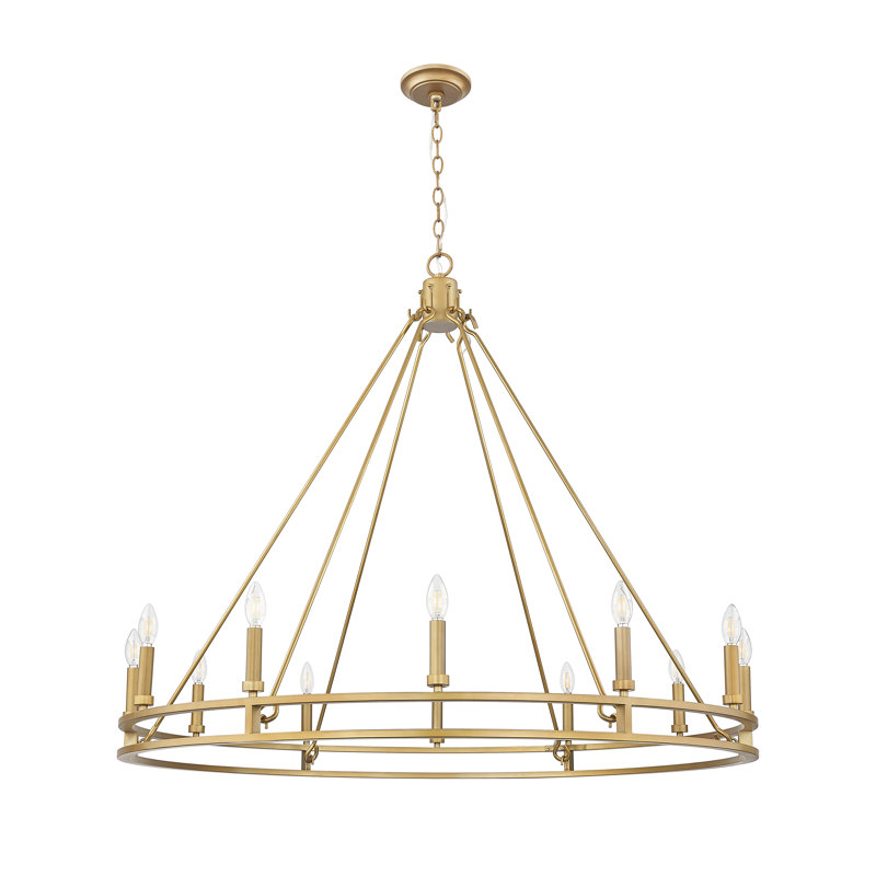 Lustre en laiton Hershel Signature, 12 lumières, H 40,25 po x l 47,5 po x P 47,5 po