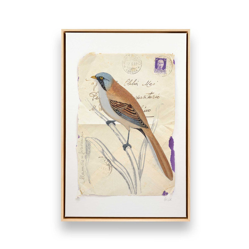 Reproduction d'art «Beardy Tit» par Deborah Revell, H 24 po x l 18 po, Cadre flottant, Tanné