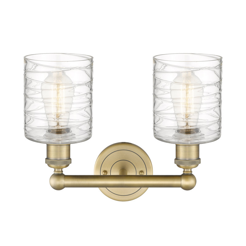 2 - Light Dimmable Vanity Light, Deco Swirl, Brushed Brass