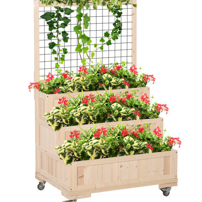 51.94" H Vertical Planter Box With 3 Raised Garden Bed, Trellis, Wheels & Storage For Flower, Veg, Herb Growth Bed Trellis Back Storage, On Veggie, Cultivating
