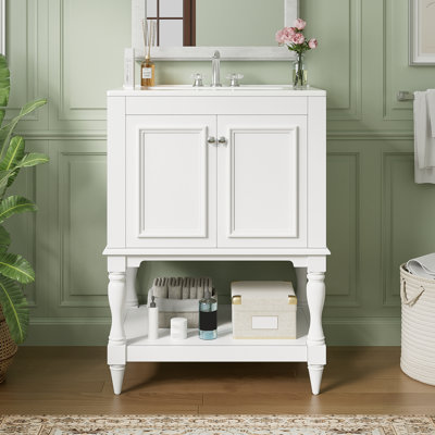 Meuble-lavabo moderne de luxe avec lavabo en céramique, tablette ouverte et rangement fermé pour un design élégant