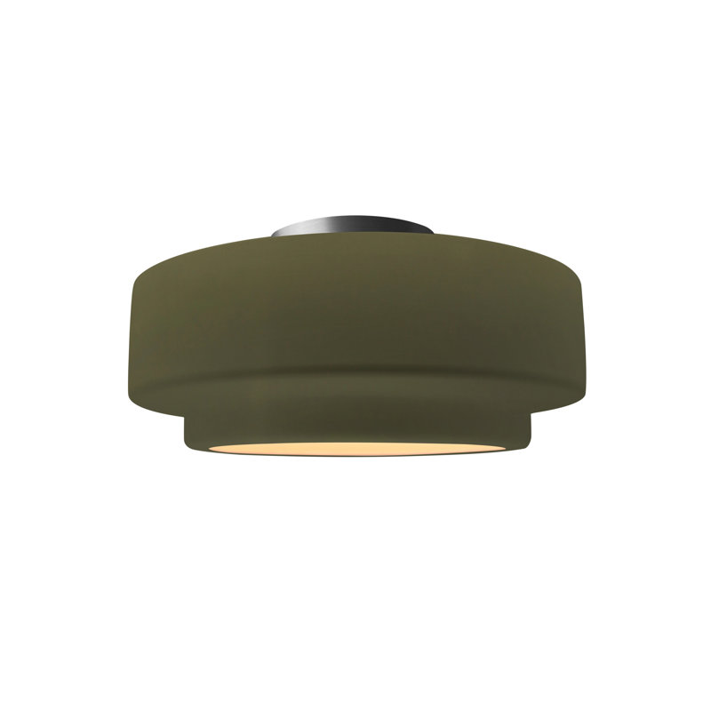 Plafonnier semi-encastré en céramique Dottie, Vert mat, Nickel brossé, H 7 po x l 12 po x P 12 po