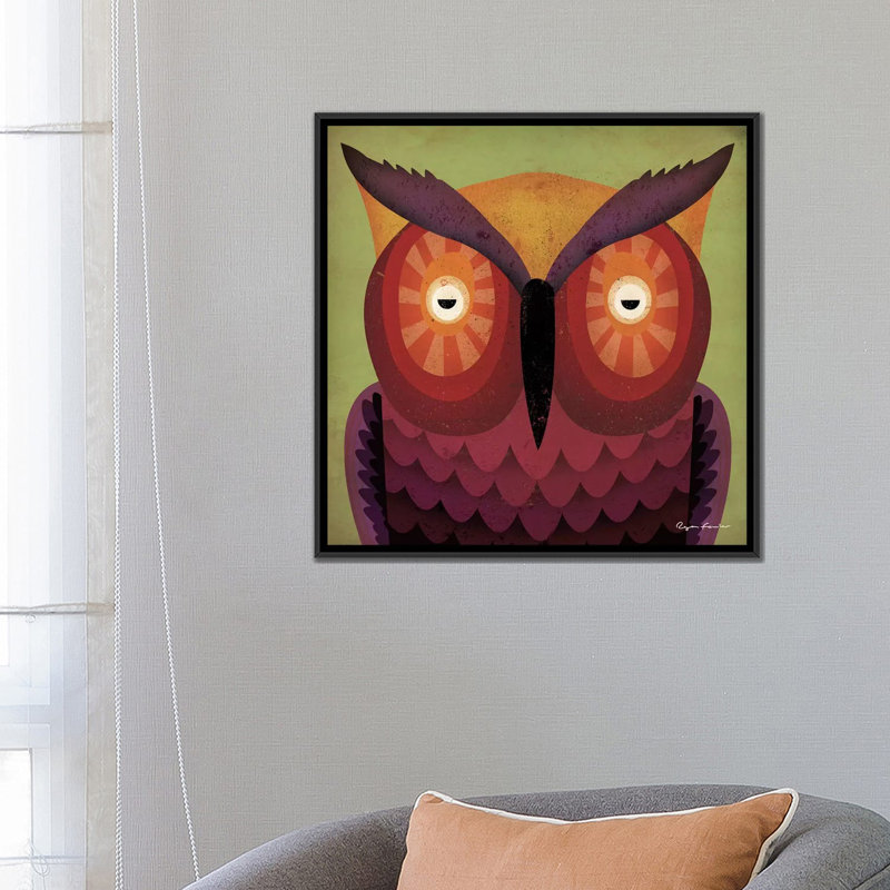« hibou wow » par ryan fowler, impression sur toile tendue, H 26 po x l 26 po x P 1,5 po, Pas de tapis, Toile encadrée noire