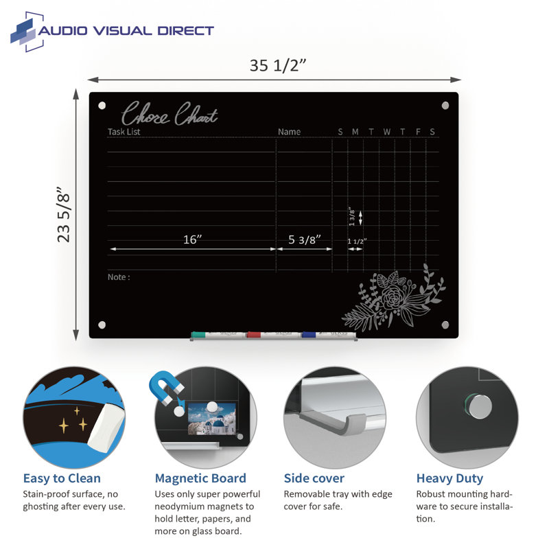 Audio-Visual Direct Yes Glass Glass Board, Black