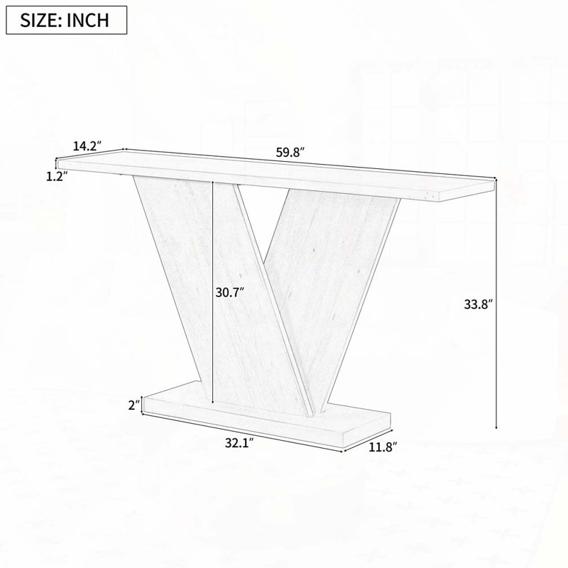Console de 59,8 po avec base en V, Noir