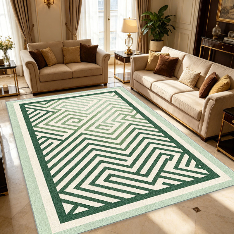Geometric Maze Green carpet-easy to clean, machine-washable, soft and comfortable; suitable for door mats, kitchens, living rooms, bedrooms, corridors, and laundry areas. Easy to clean, durable carpet for home decoration.