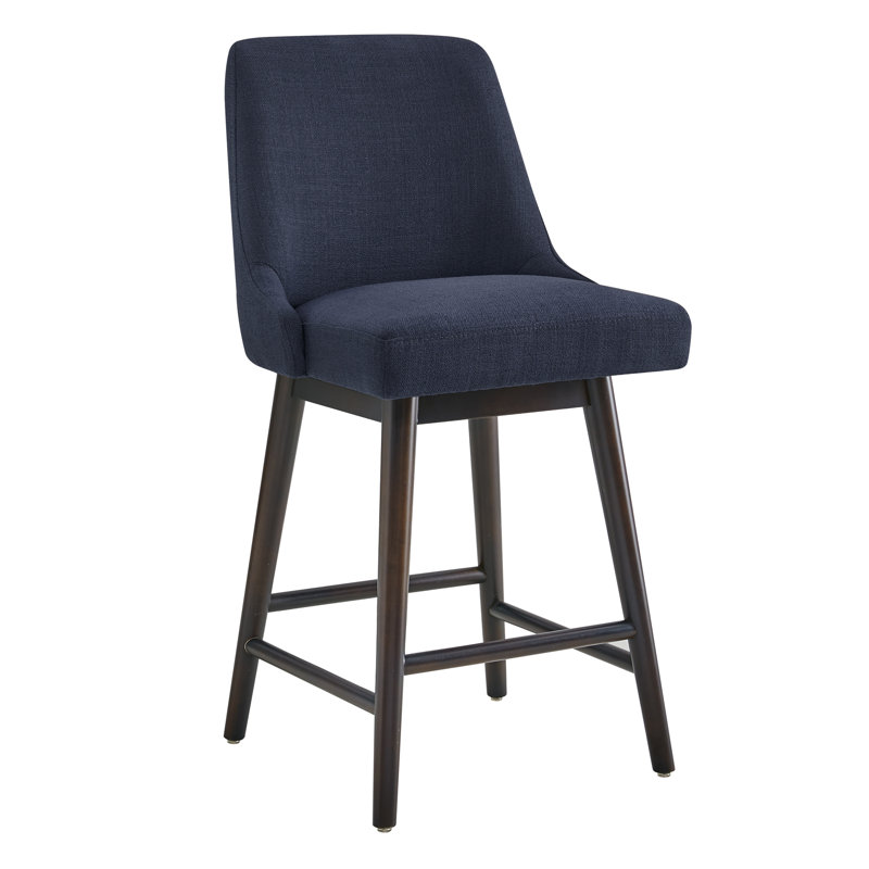 Luong 26'' Swivel Counter Stool, Insignia Blue Performance Basketweave
