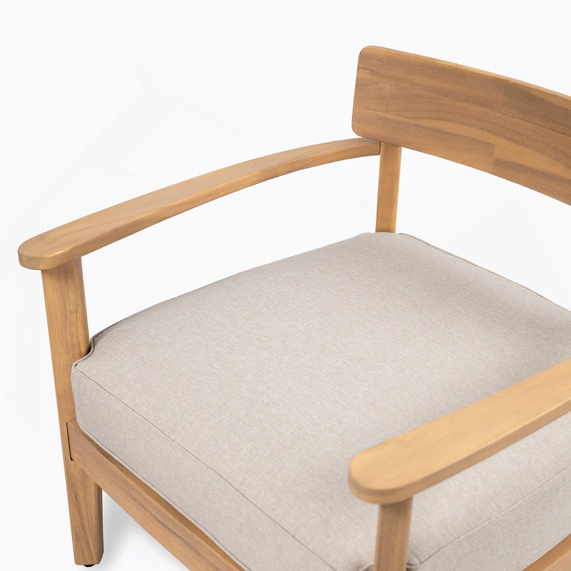 Fauteuil club en bois d'acacia avec coussin de siège, ensemble de 2, 2
