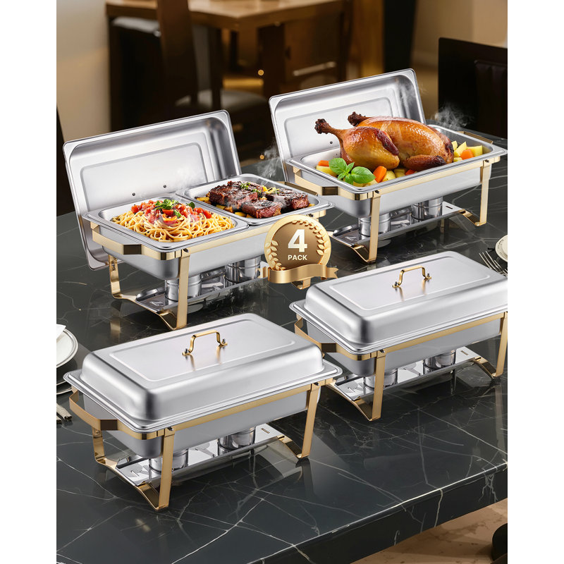 8 Qt Rectangle Chafing Dish Buffet Set Full-Size & Half-Size Pans Gold