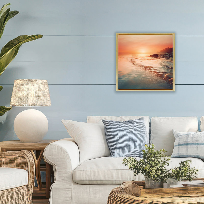 Cadre flottant Sunset Melody at Sea, design par Lazar Studio, H 18 po x l 18 po, Cadre flottant métallique doré