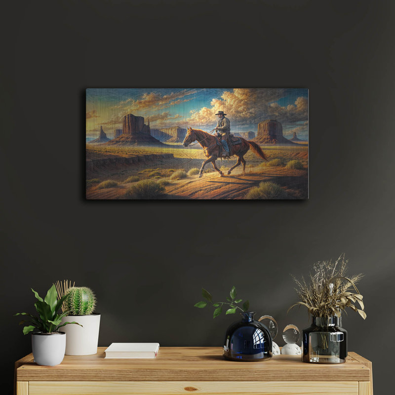  «Cowboy In Monument Valley» par Rey Klimt, art mural en métal, H 12 po x l 24 po