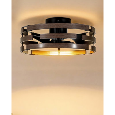 20'' Flush Mount Ceiling Fan with Lights, Low Profile Caged Ceiling Fan with Remote