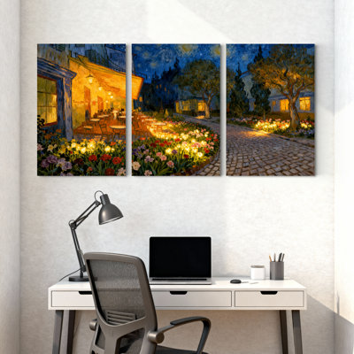 Abstract Van Gogh Inspired Garden Night Scene Set of 3 Canvas Wall Art Prints