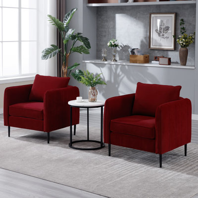  Siniya Modern Velvet Upholstered Accent Chair Sets of 2, Single Sofa Chairs Armchair with Square Arm