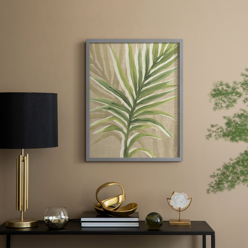 Impression sur toile de jute Palm Frond I - bois massif, Gris, H 30 po x l 24 po