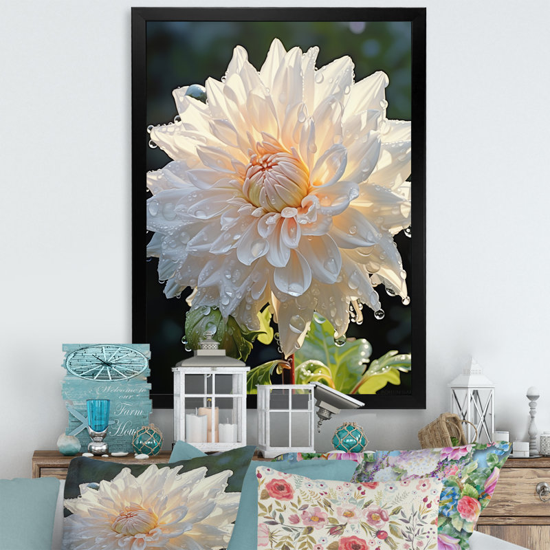 A Dance Of White Dahlias Florescence, reproduction d'art sur toile, Cadre simple noir, H 20 po x l 12 po x P 1 po