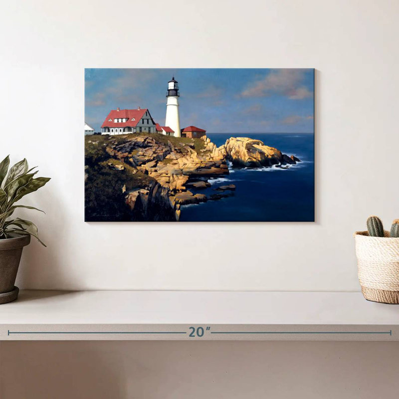 Phare côtier d'Aletra avec maisons rouges, H 8 po x l 12 po