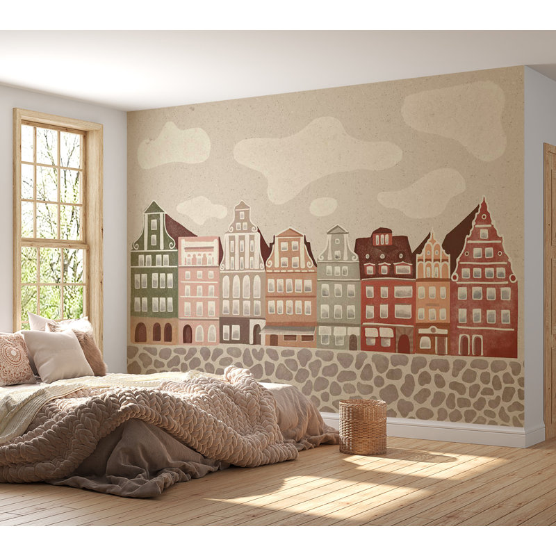 Kids Wallpaper Wall Mural - Funky Townhouses, 82" L x 118" W