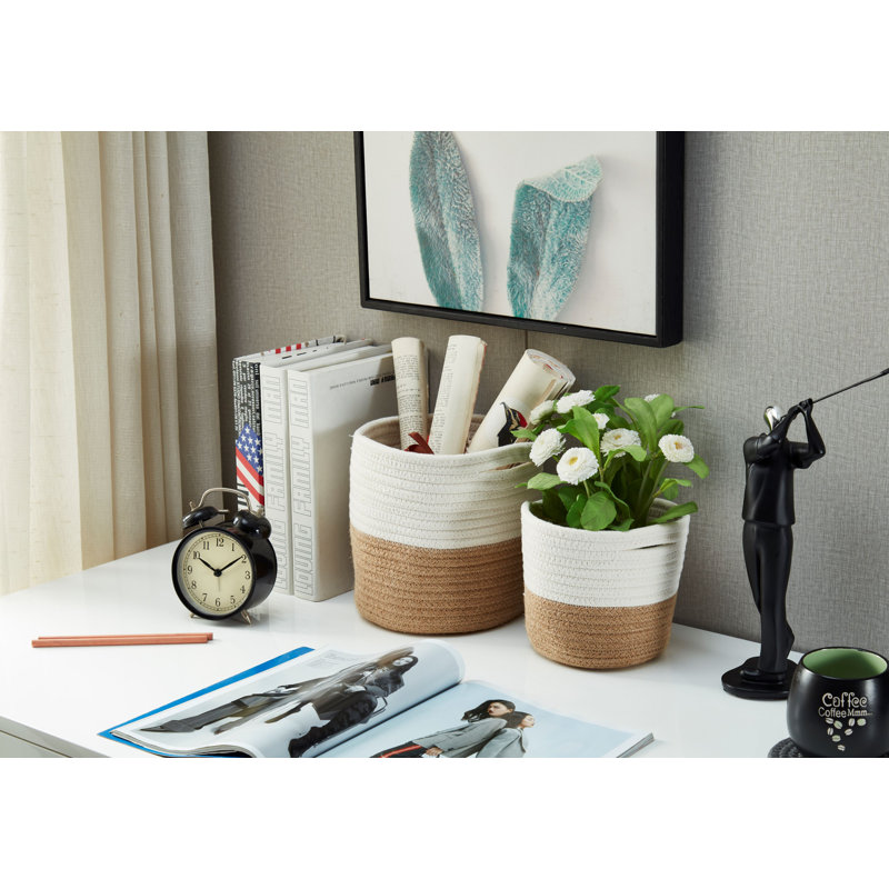Ensemble de paniers en tissu, Beige / blanc