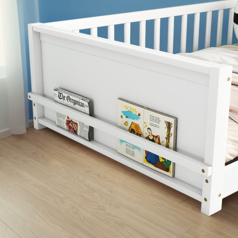 Structure de lit pour tout-petit 79 po x l 41 po avec support de rangement intégré, Blanc