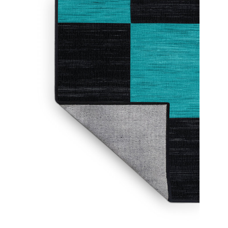 Tapis damier noir lavable à la machine, Rond 3 pi