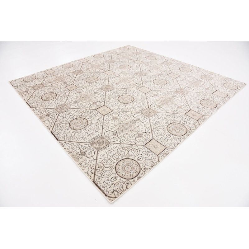 Tapis contemporain de couleur ivoire Emigdio, Carré 8 pi