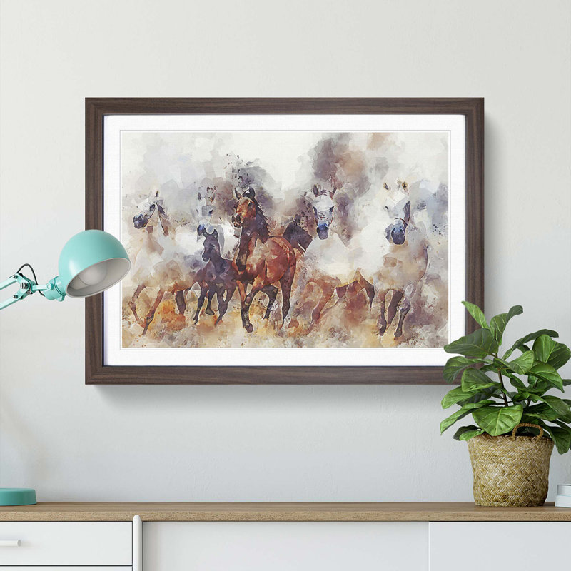 Galloping Horses in Abstract - Picture Frame Painting Print, 36cm H x 48cm W x 2cm D, Walnut Framed