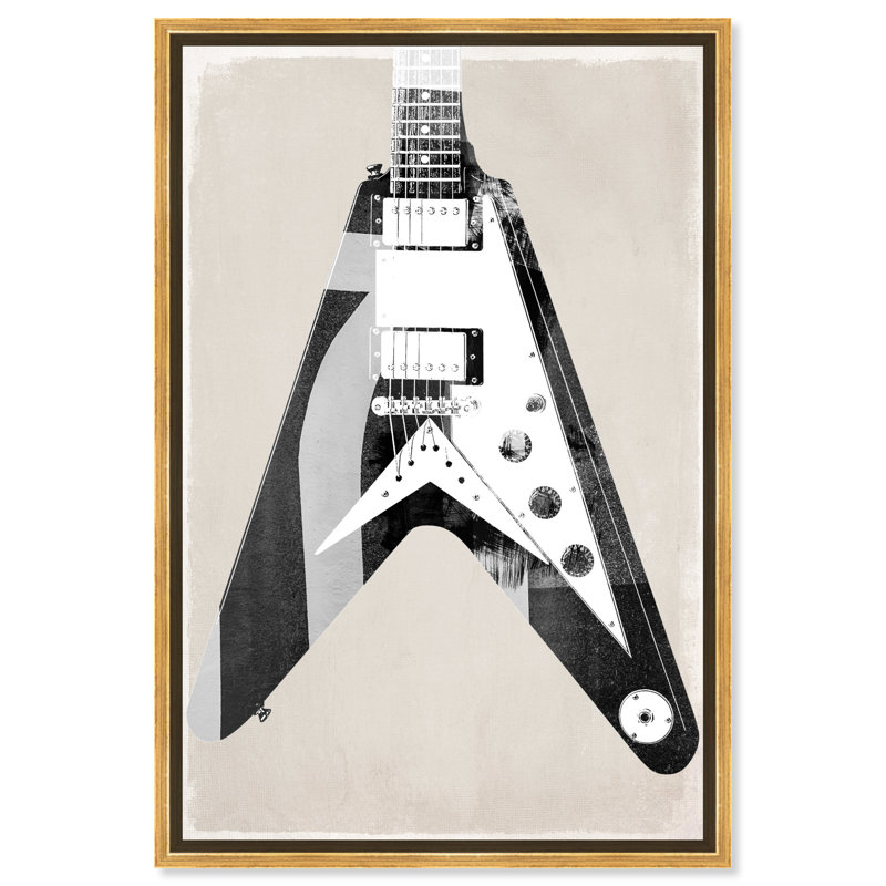 Guitare électrique - Peinture sur toile, H 24 po x l 16 po, Encadrement doré