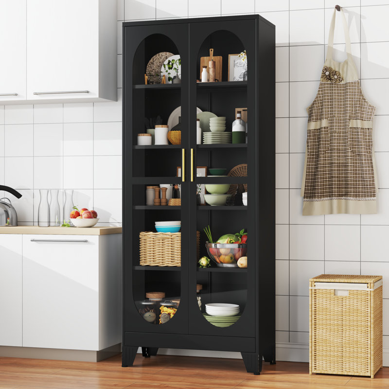 Vitrine haute 75 "avec portes en verre et 4 tablettes réglables, Noir