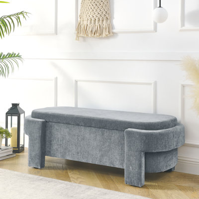 Chenille Upholstered Bench With Large Storage Space