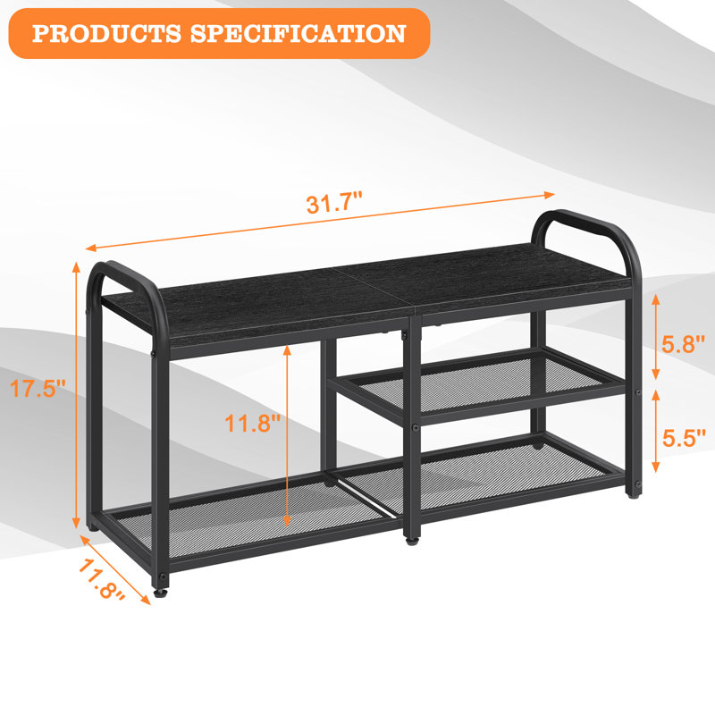 3-Tier Asymmetric Shoe Rack - Black