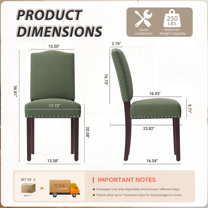Upholstered Parsons Dining Chairs, Linen Side Chair, Green