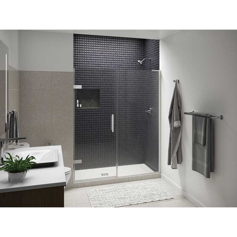 Composed 58-In58-3/4-In W X 71-1/2-In H Frameless Pivot Shower Door With 3/8-In Crystal Clear Glass And Back-To-Back Vertical Door Pulls