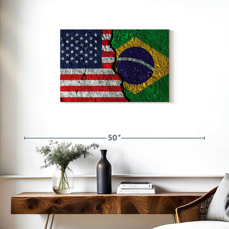 Cracked USA Brazil Flag, 20" H x 30" W