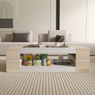Table basse moderne avec dessus en verre et rangement pour salon