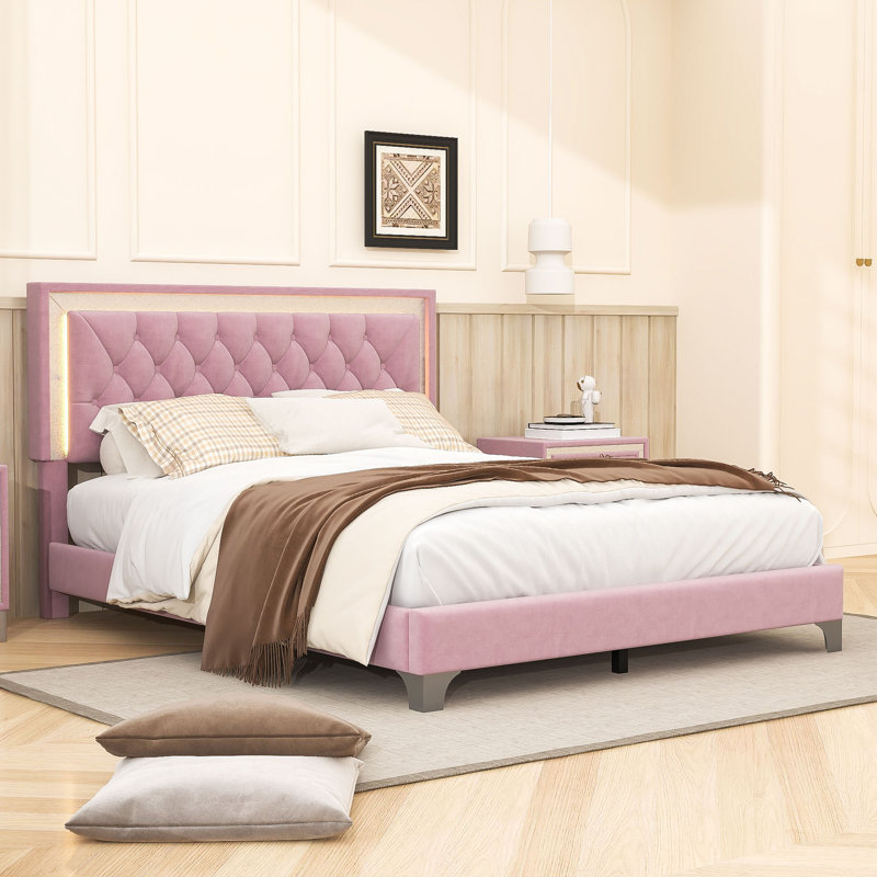 Harsukh Queen Upholstered Bed with LED Lights, Pink