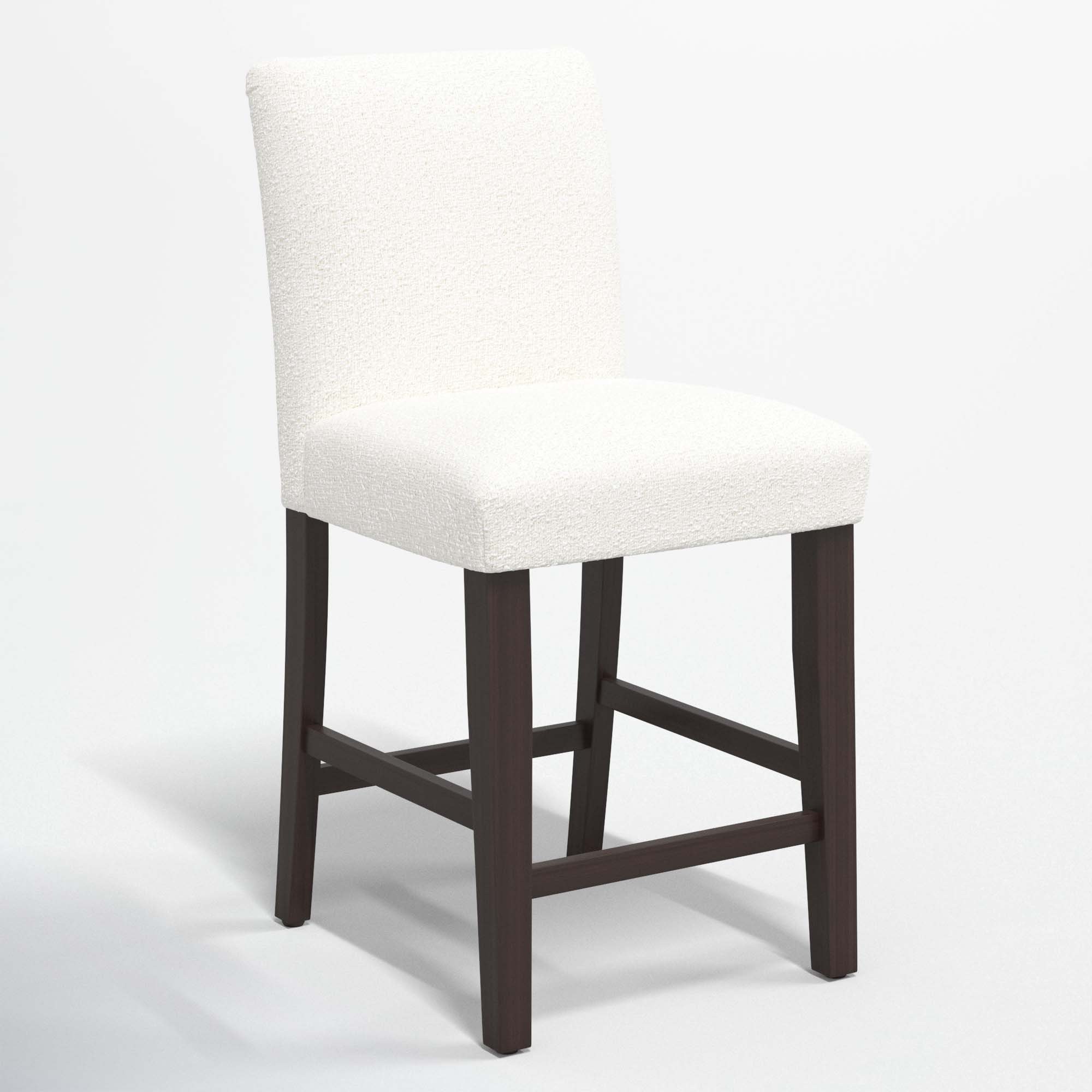 Hadrien Upholstered Stool, Black Wood, Counter Stool (26" Seat Height), Classic Snow Boucle