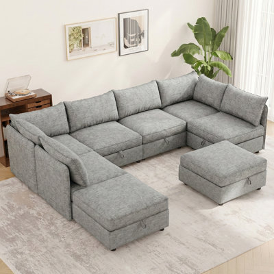 8-Seat Modular Sectional Sofa with Hidden Storage, Convertible Sofa Couch with Soft Cushions