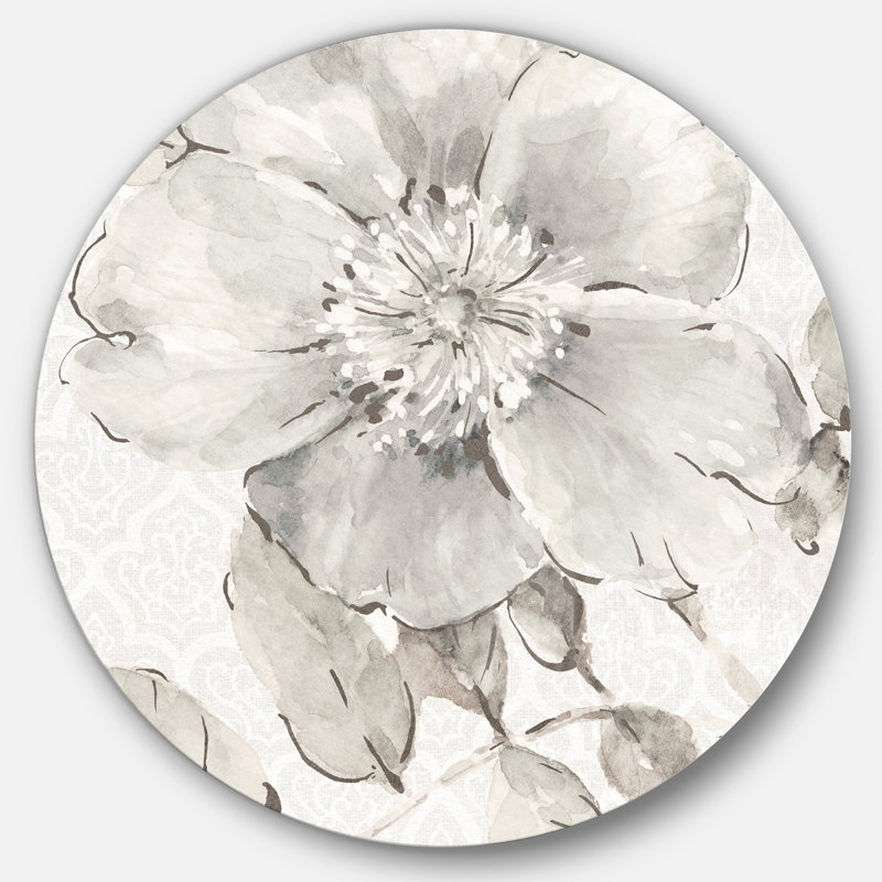 Indigold Grey Pivoines II - Reproduction d'art en cercle métallique sur toile, H 23 po x l 23 po