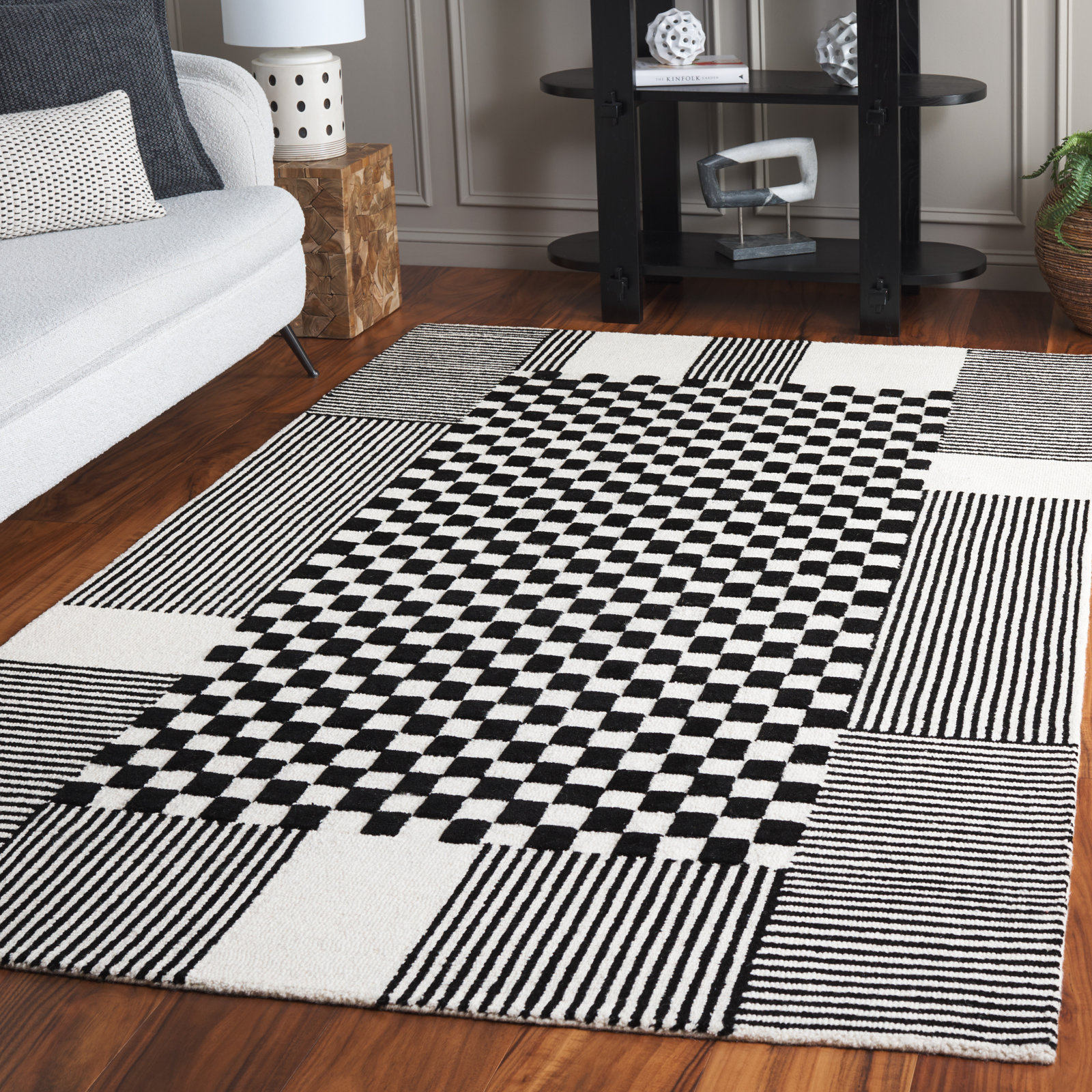 Hertha Hand-Tufted Checkered Wool Rug, Rectangle 5' x 8'